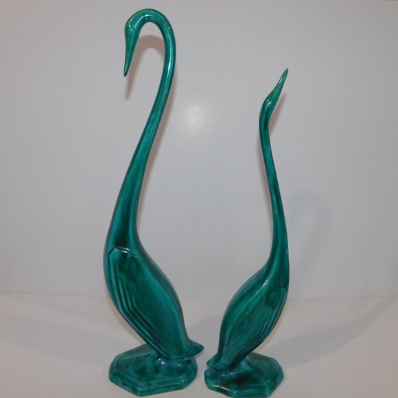 Set of 2 VTG 70s Maple Leaf Pottery 17.5" & 15" long neck Swan Crane Figurines - Picture 2 of 8